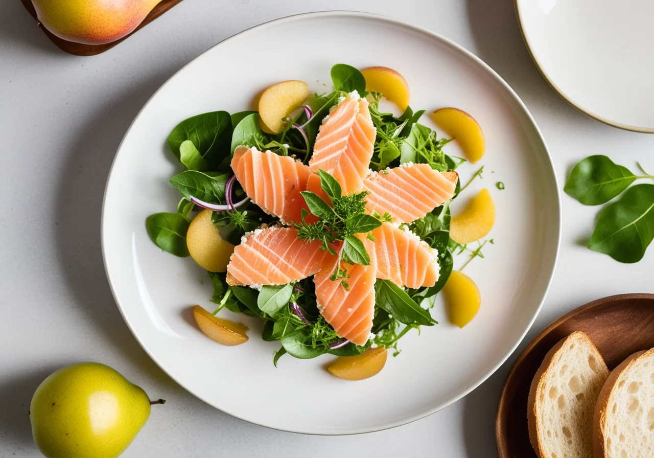 Salmon Trout with Salad and Pear