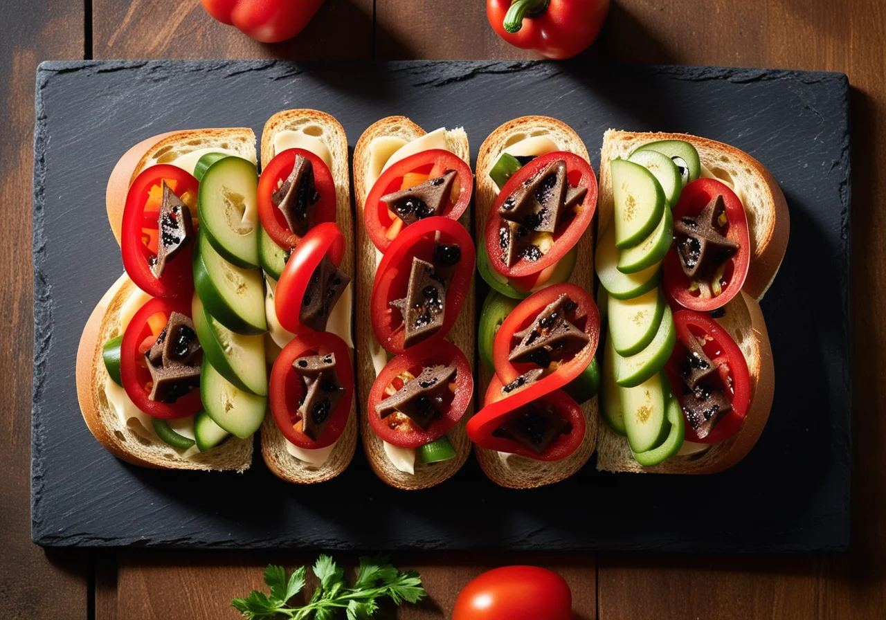 Baguette with Bell Pepper and Anchovy