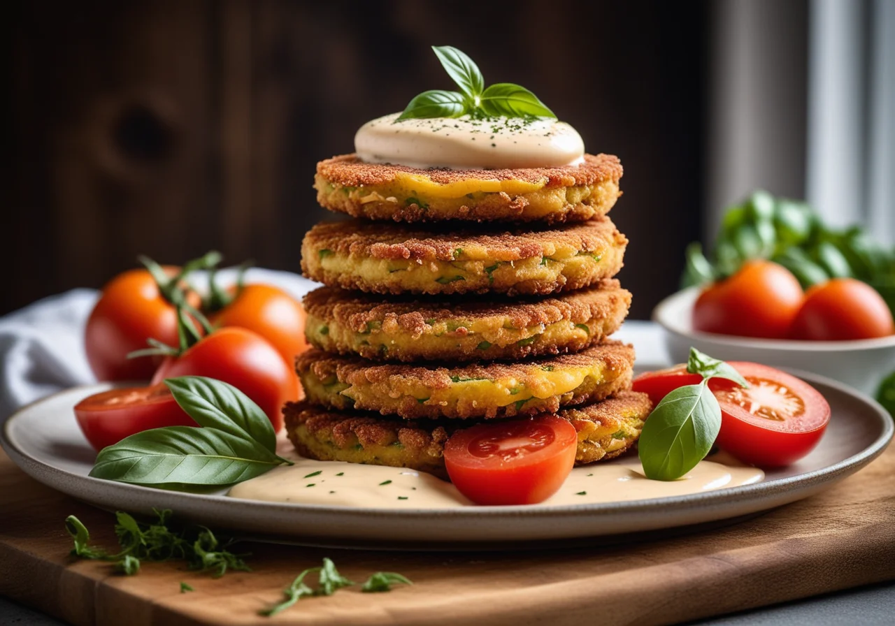 Zucchini Schnitzel with Tomato Salad