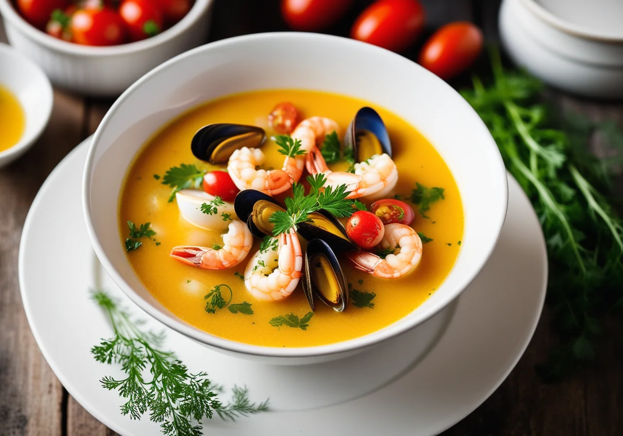 French Fish Soup with Shrimp, Mussels and Saffron