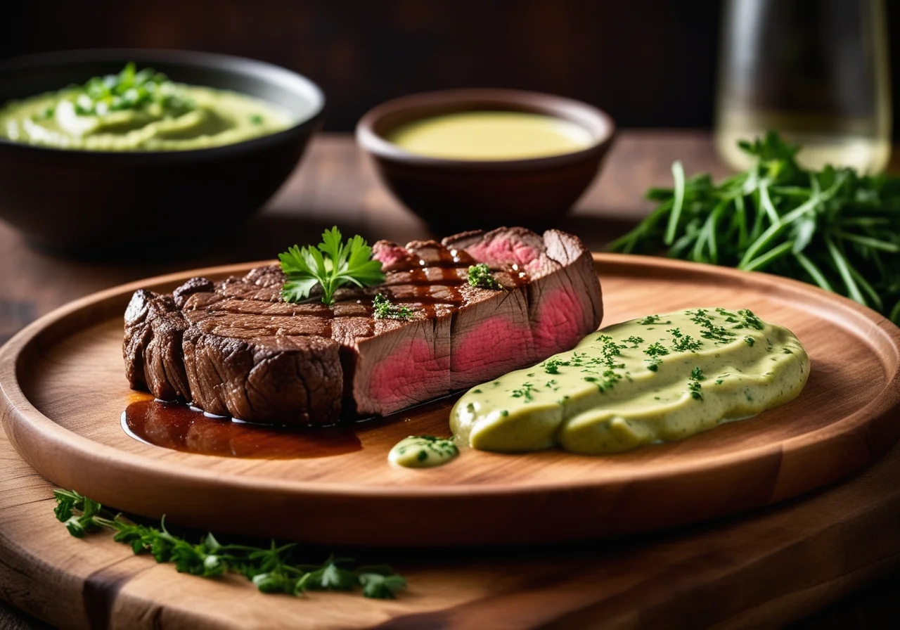 Steak with Herb Butter and Green Puree