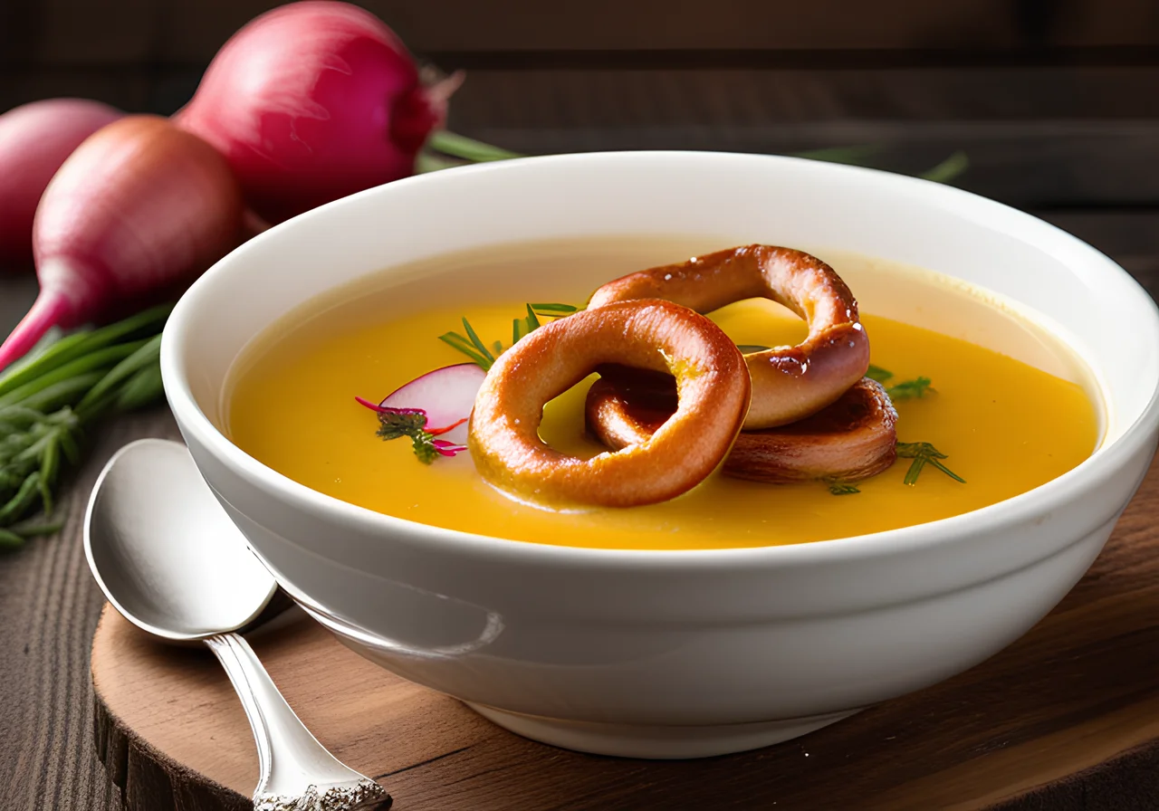 Bavarian Pretzel Soup with Onions and Radishes