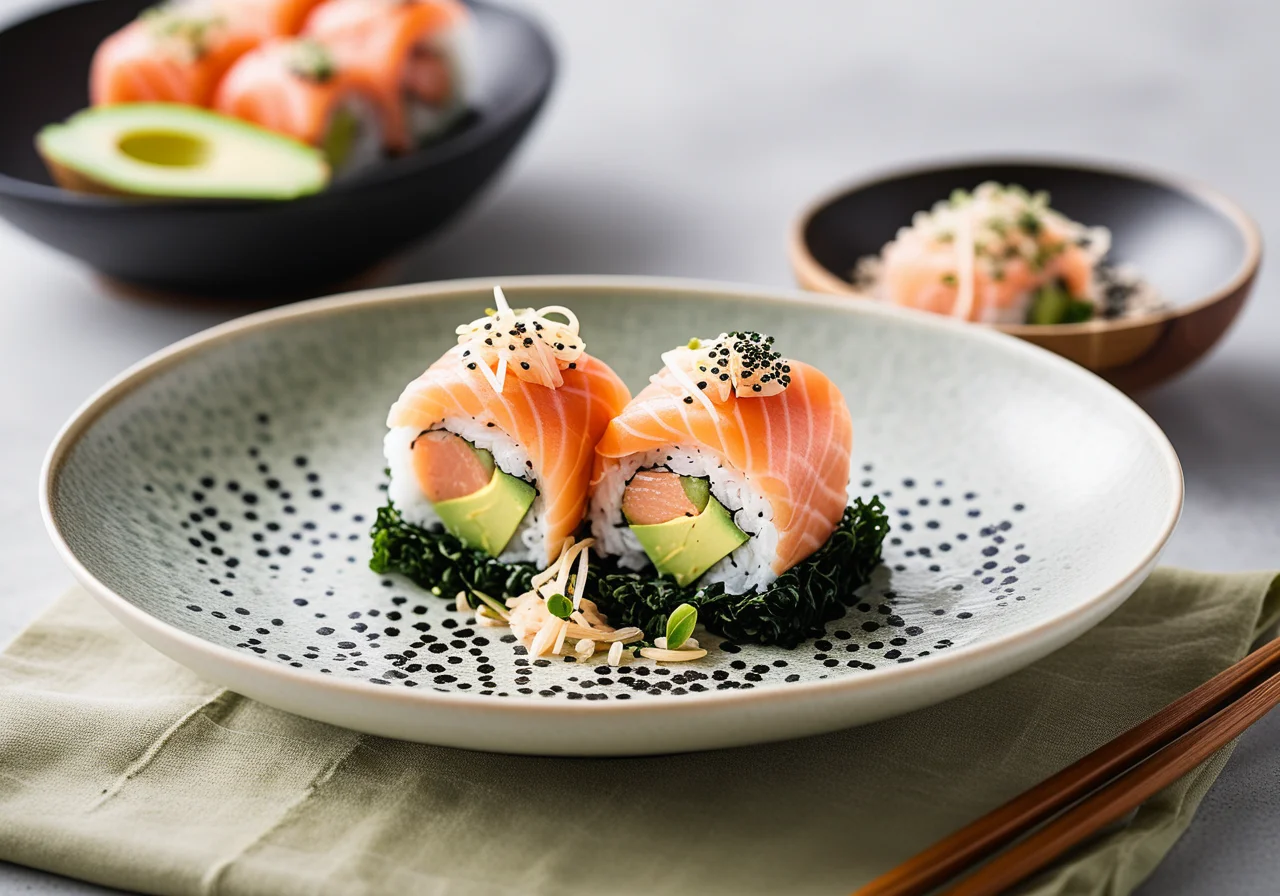 Maki-Sushi mit Lachs und Avocado