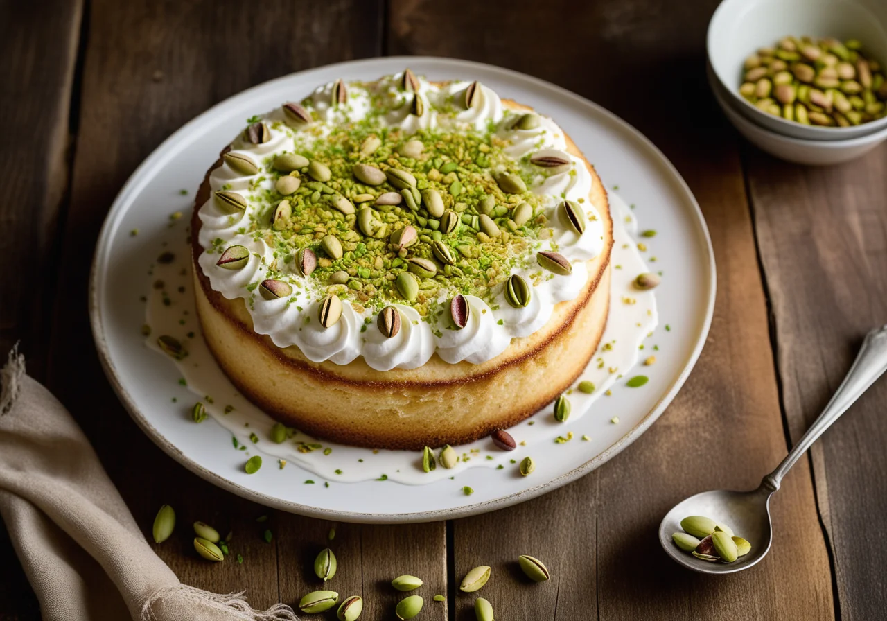 Turkish Angel Hair Cake with Pistachios and Cream Cheese