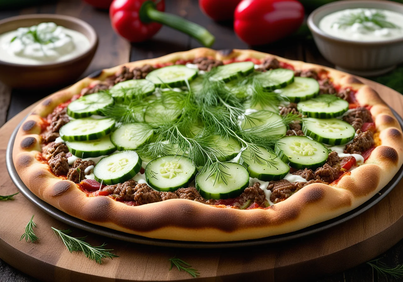 Ground Meat Pizza with Cucumber Yogurt