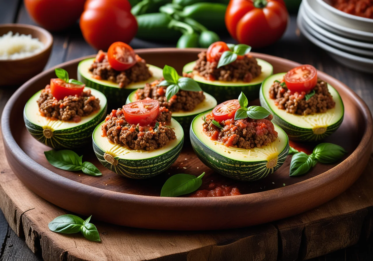 Zucchini stuffed with ground beef