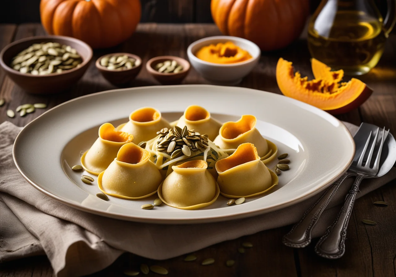 Tortelli with Pumpkin Filling and Fennel Vegetables