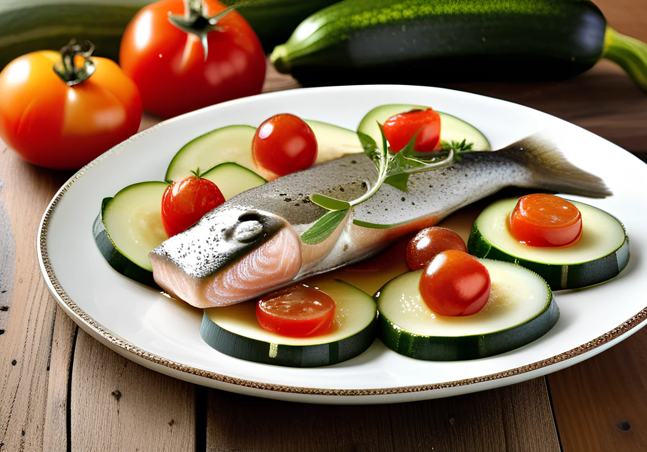 Trout in Foil with Vegetables and Gooseberries