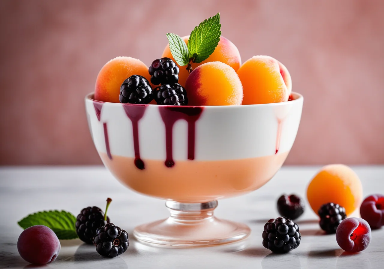 Peach Sorbet with Blackcurrants