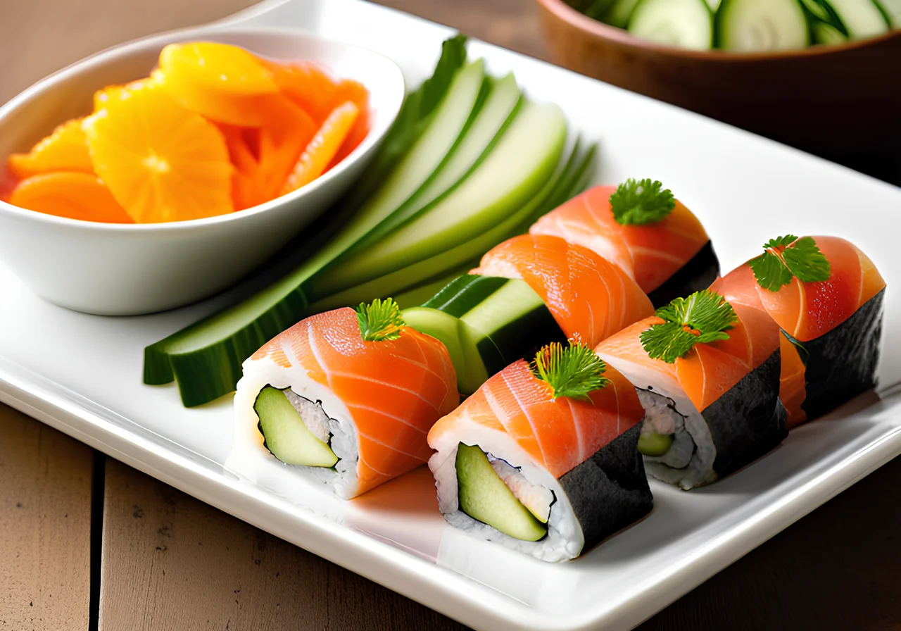 Sushi Summer Rolls with Vegetable Pineapple Filling and Cilantro Dip