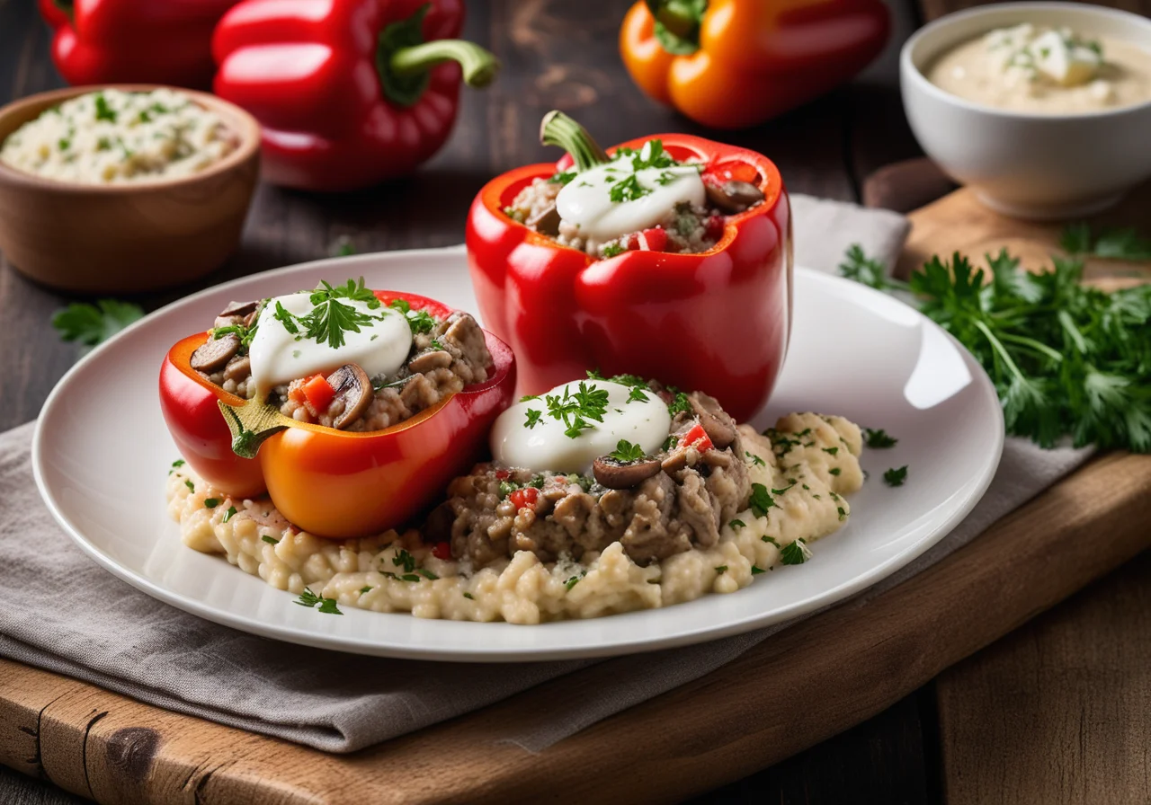 Stuffed Bell Peppers with Mushroom Risotto