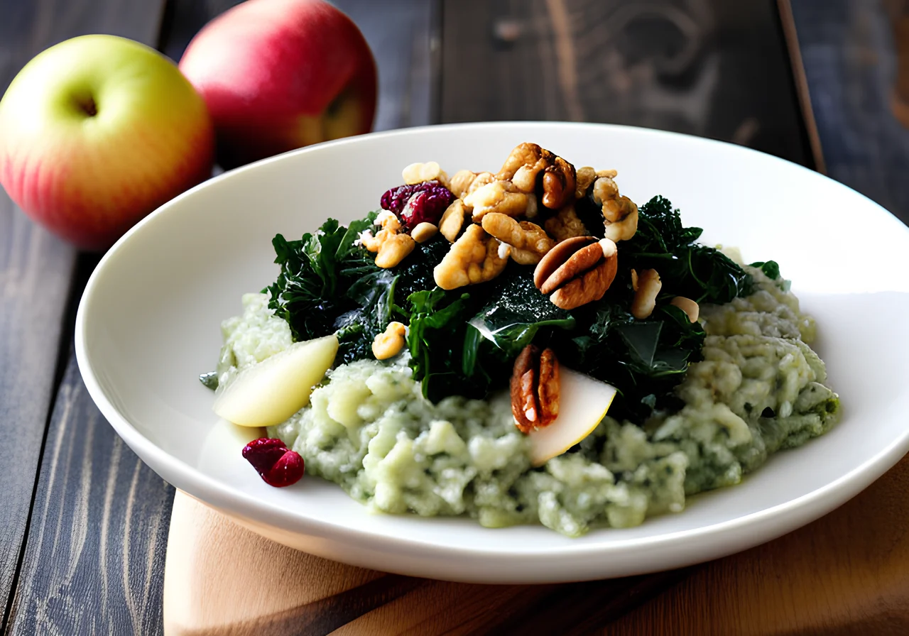 Kale Risotto with Apples, Lingonberries, and Nuts