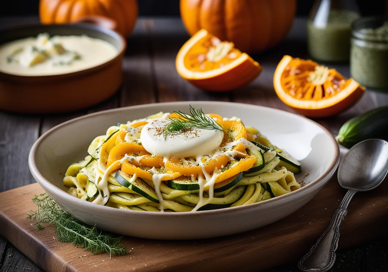 Pumpkin and Zucchini Pasta Gratin