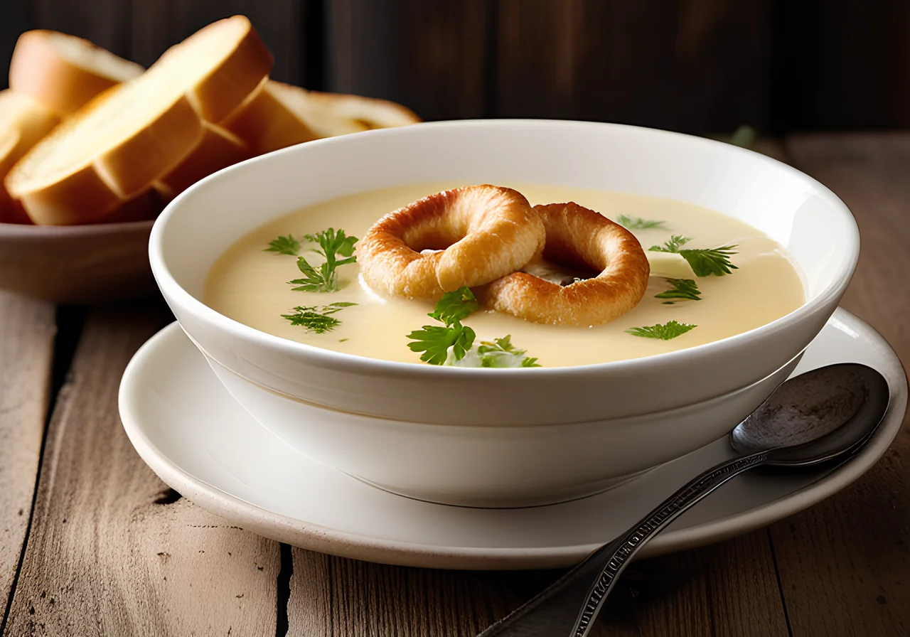 Onion Soup with Pretzel Slices