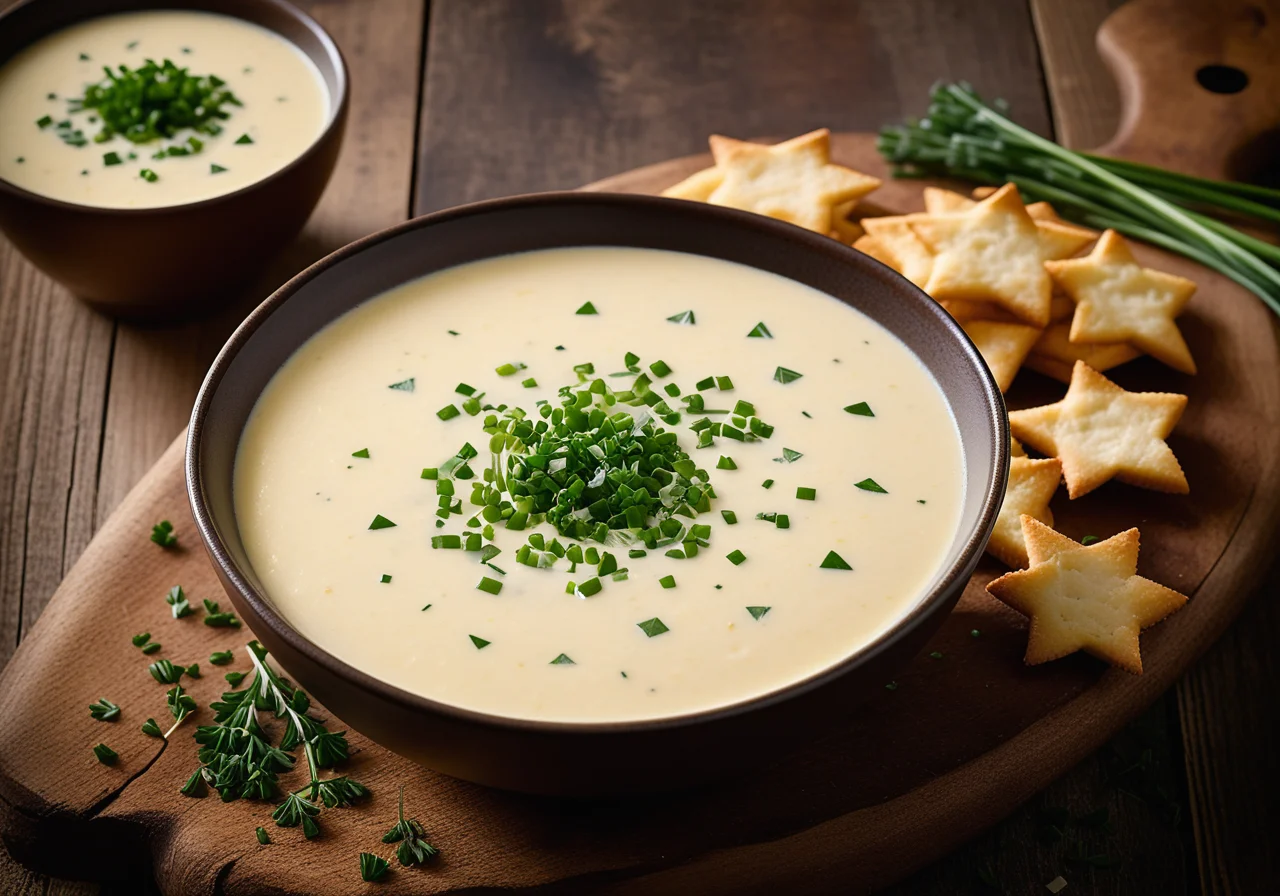 Christmas Cheese Soup with Parmesan Chips