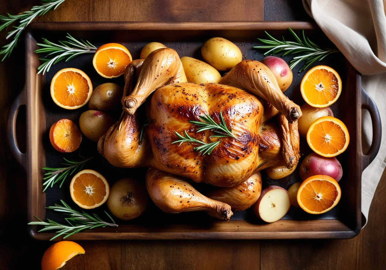 Oven Chicken with Oranges, Rosemary and Potatoes