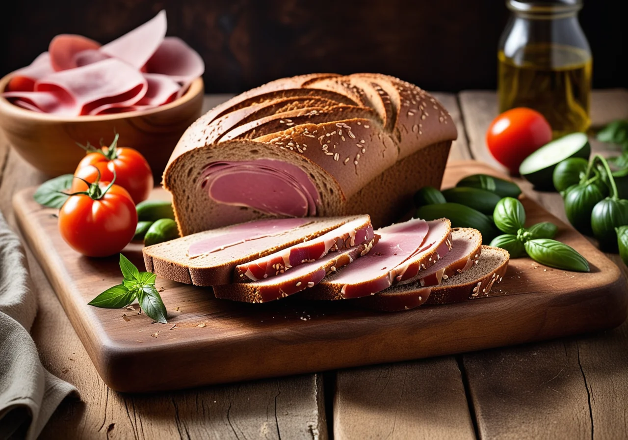 Bread with Ham, Cucumbers and Tomatoes