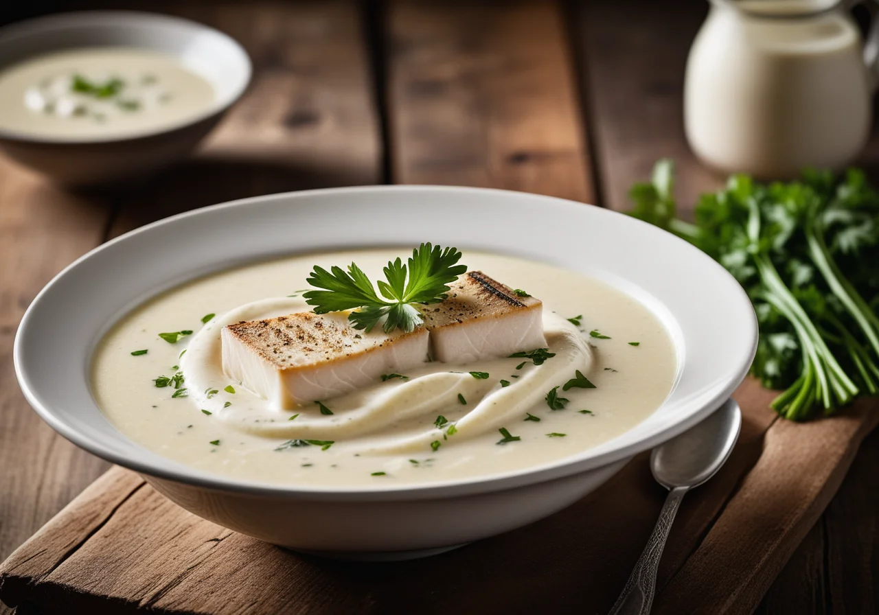 Creamy Parsnip Soup with Sea Bass