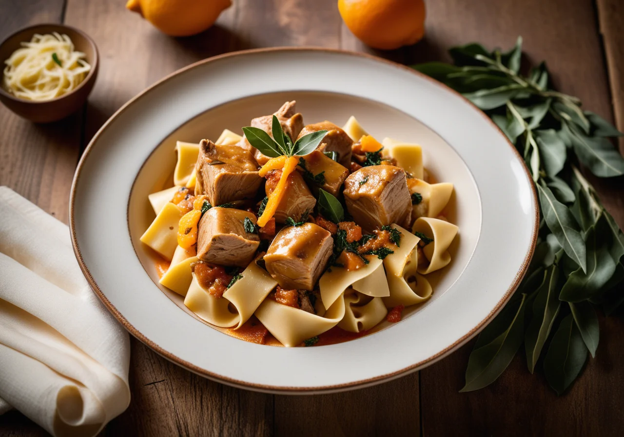 Rabbit Ragout with Pasta and Apricot Sauce