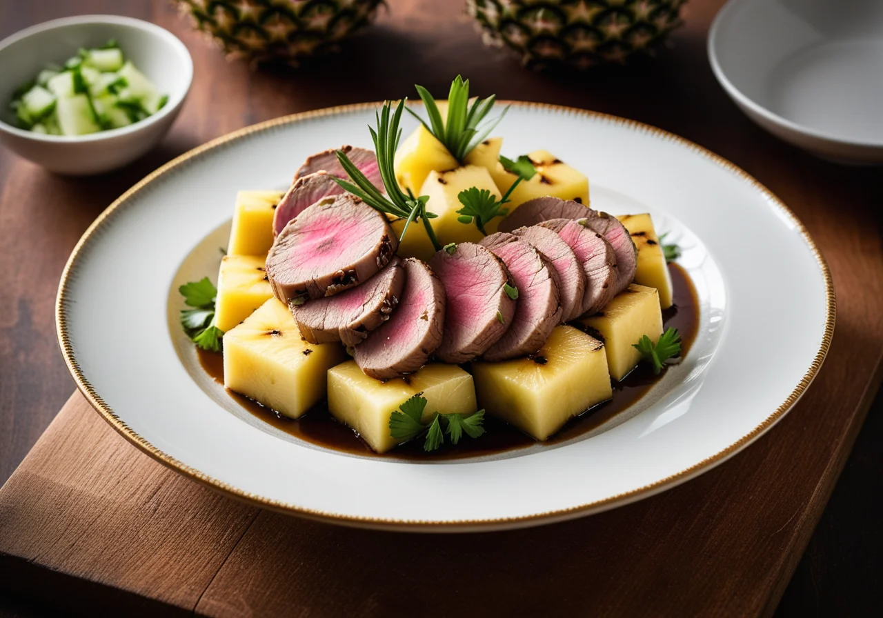Marinated Veal Fillet with Pineapple Vegetable Asian Style