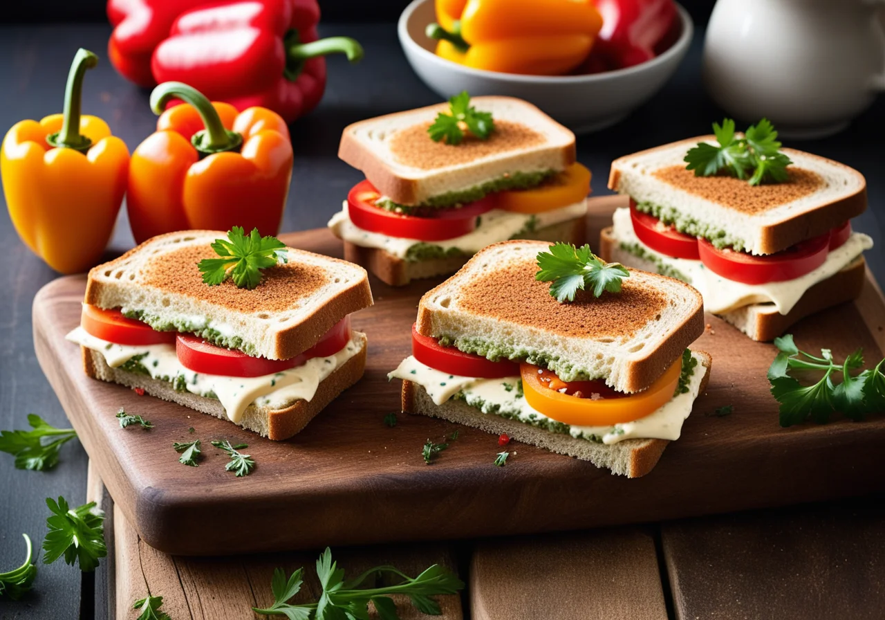 Sandwiches with Cream Cheese and Bell Pepper