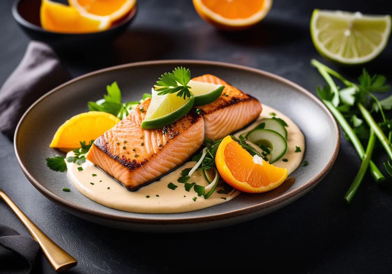 Pan-Seared Salmon Fillets in Orange Wasabi Sauce