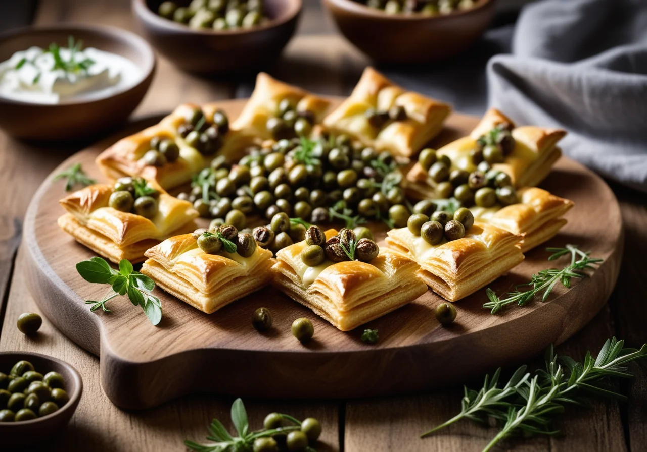 Goat cheese with capers and olive oil with pastry sticks