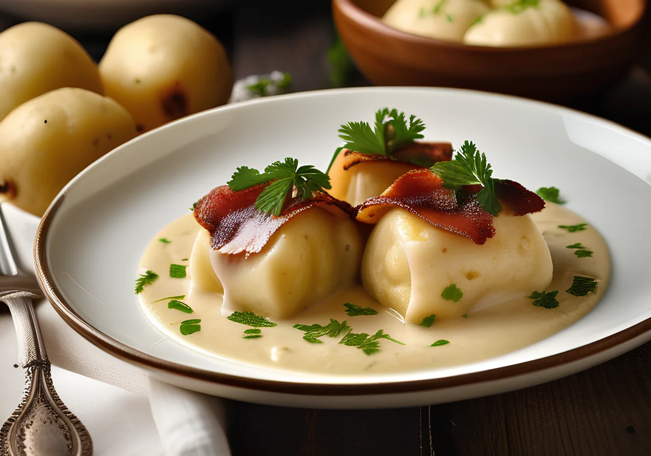 Silesian-Style Potato Dumplings with Bacon
