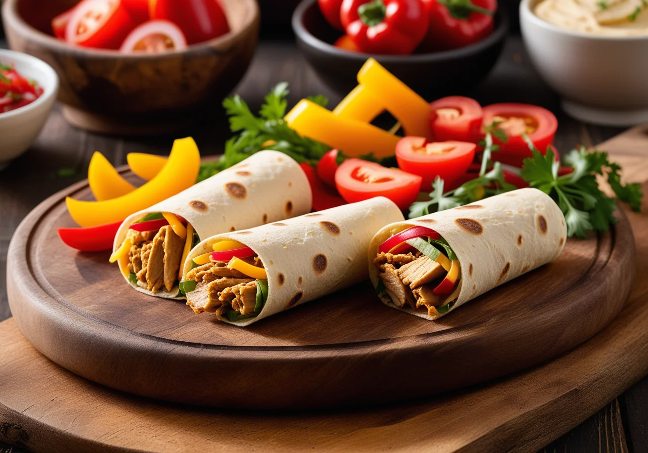 Tortilla flatbread with chicken and vegetables