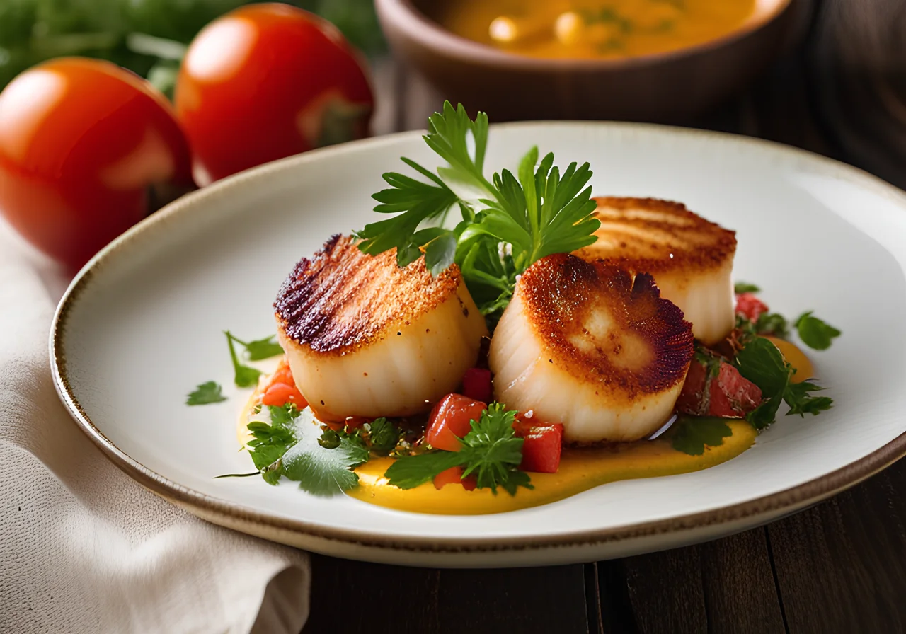 Pan‑fried Scallops with Spanish Salsa