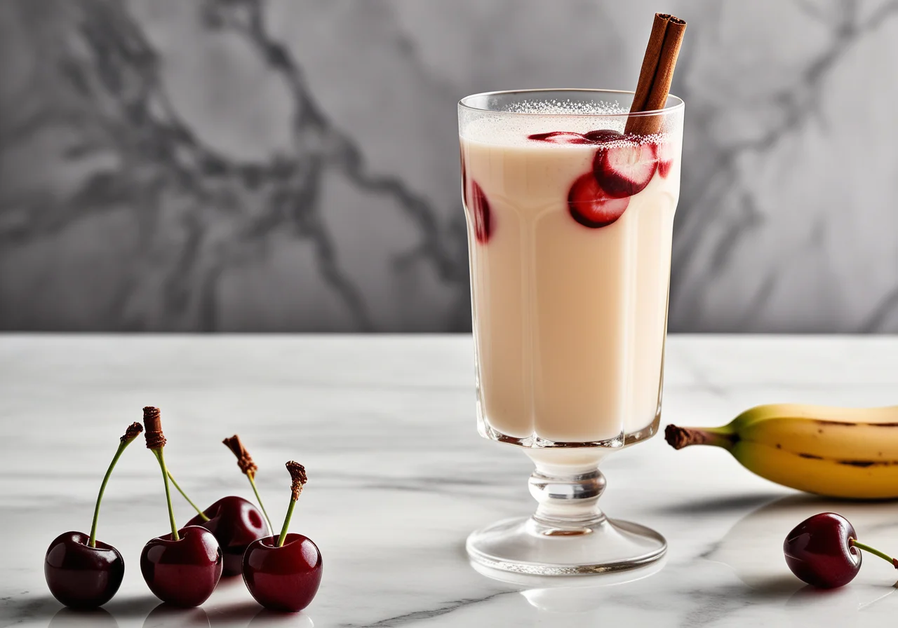 Milk Cherry Cocktail with Cinnamon Stick