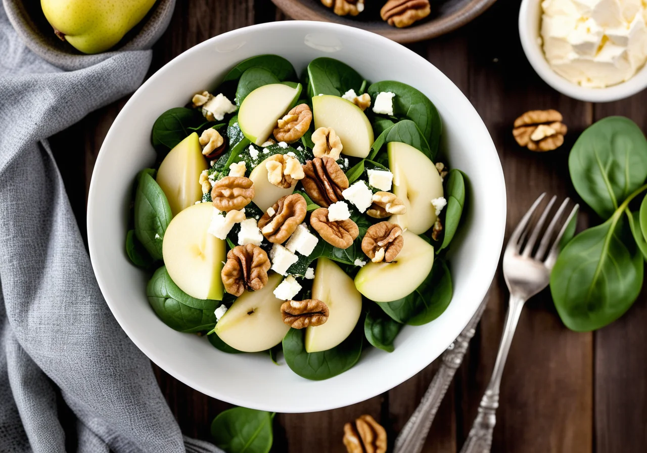 Spinach, Pear, Walnut and Feta Salad