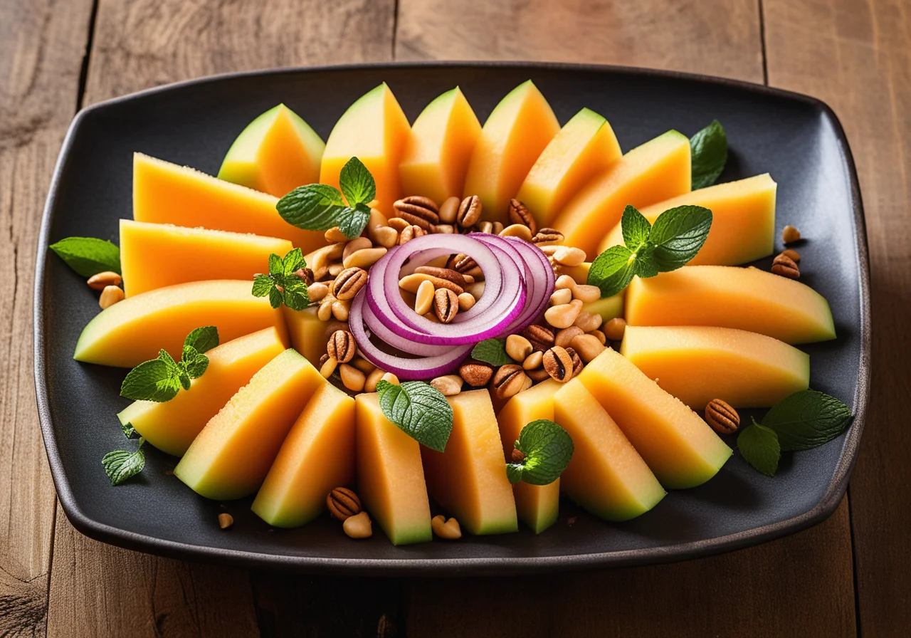 Cantaloupe and Honeydew Melon Salad with Pine Nuts