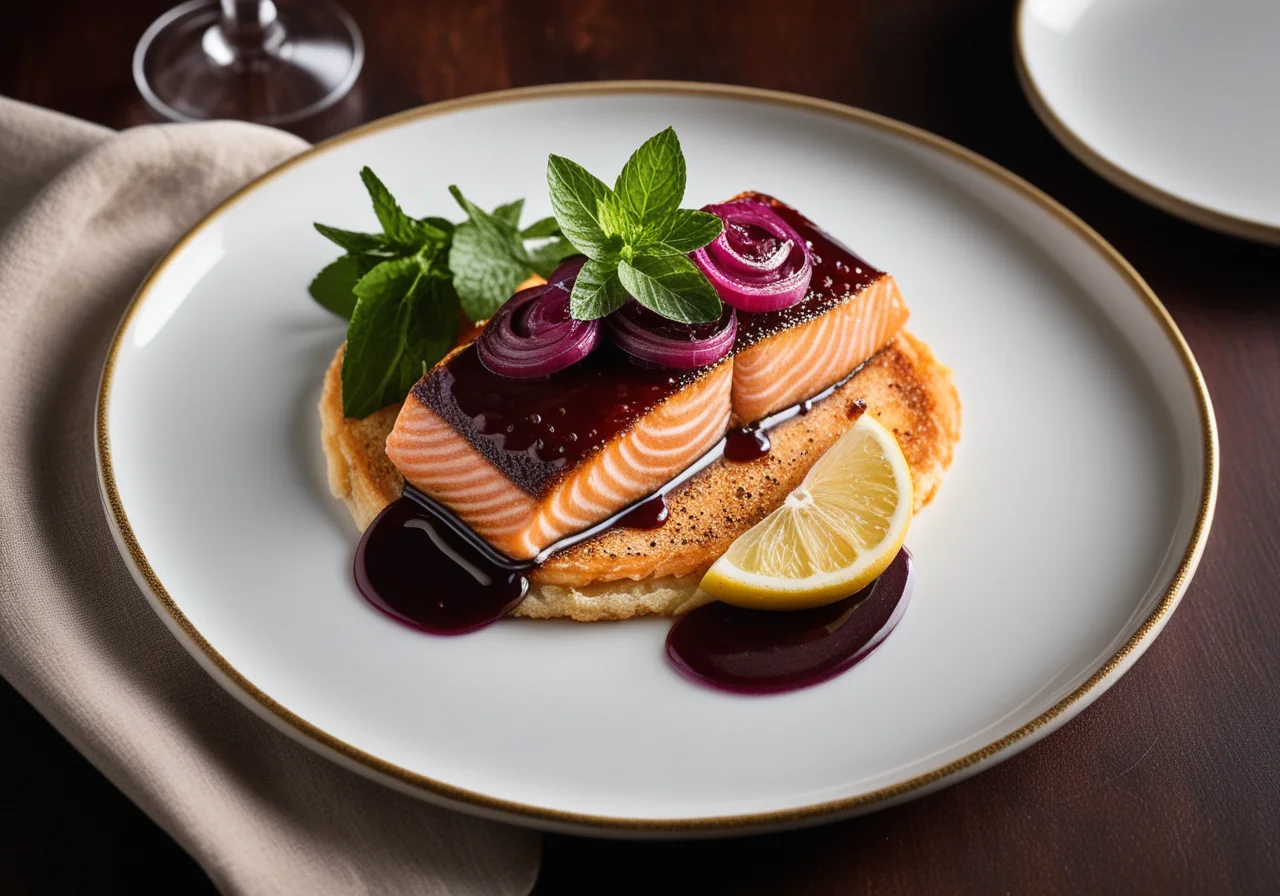 Salmon Trout with Red Wine Onions