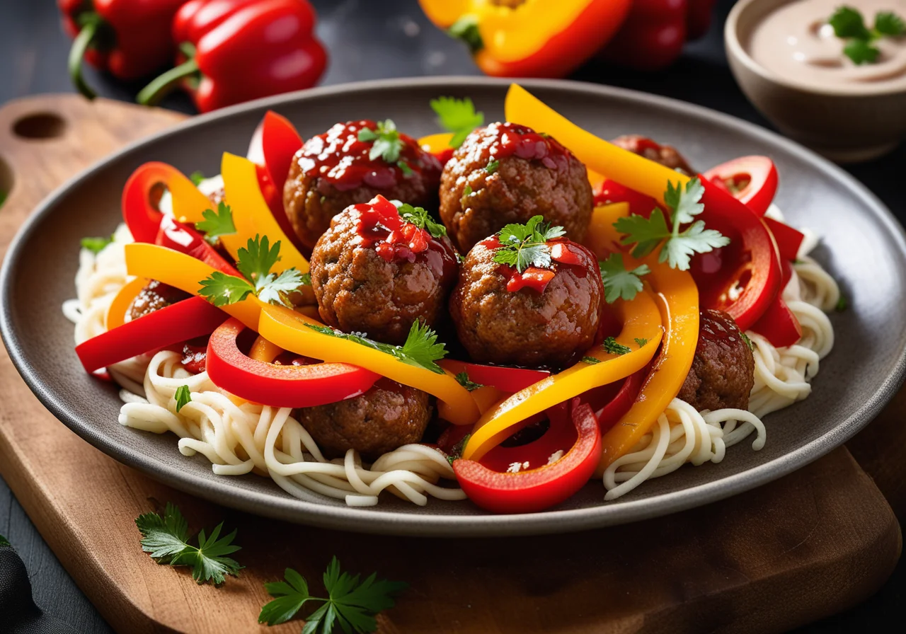 Ground Meatballs and Pepper Vegetable with Ginger
