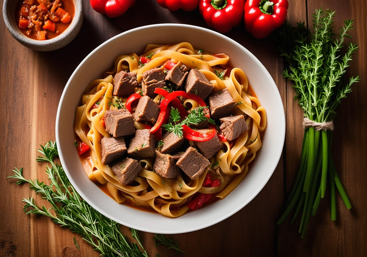 Lamb Ragout with Ladyfingers and Bell Pepper