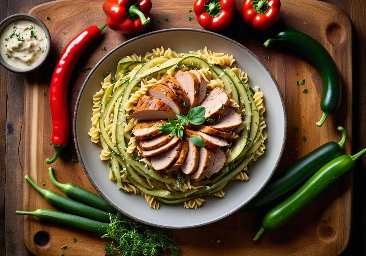 Pasta with Blue Cheese, Chicken and Vegetables