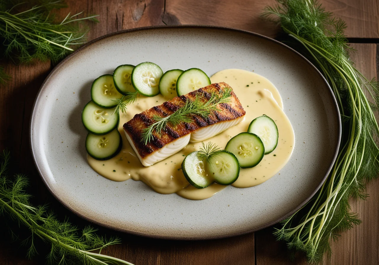 Atlantic Cod with Cucumbers and Mustard Sauce