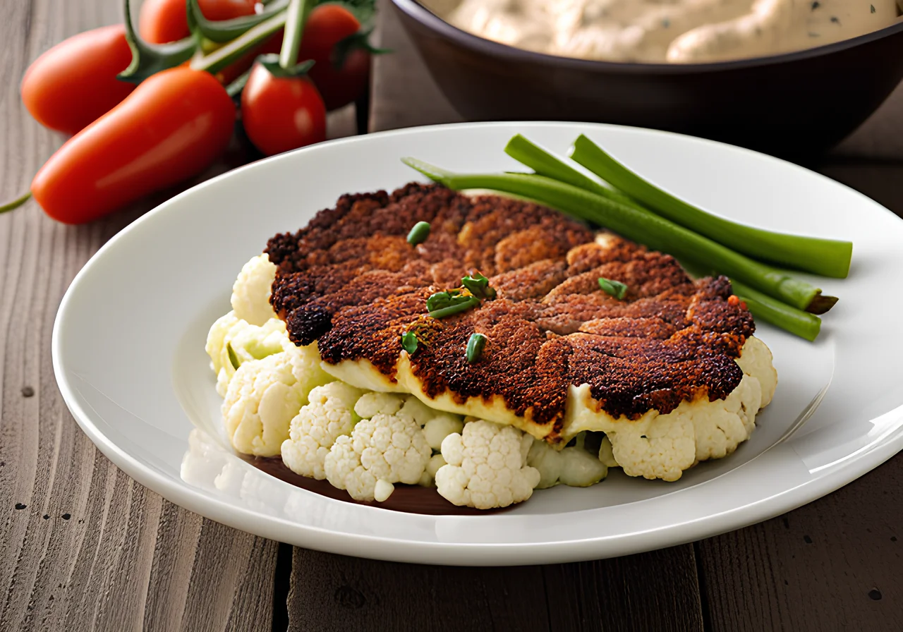 Cauliflower Steak with Bean Dip