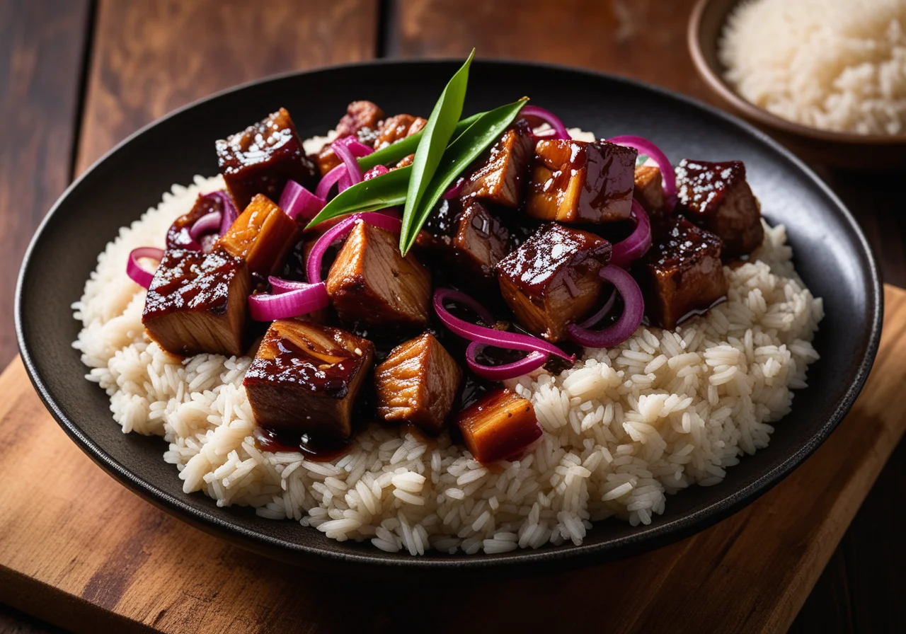Adobo: Chicken and Pork with Rice (Philippine National Dish)