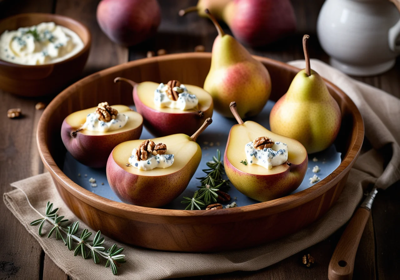 Baked Pears Stuffed with Blue Cheese and Walnuts