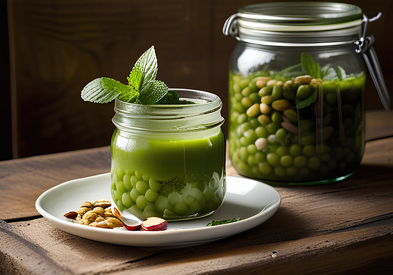 Pea Cold Soup with Cottage Cheese and Mint Oil