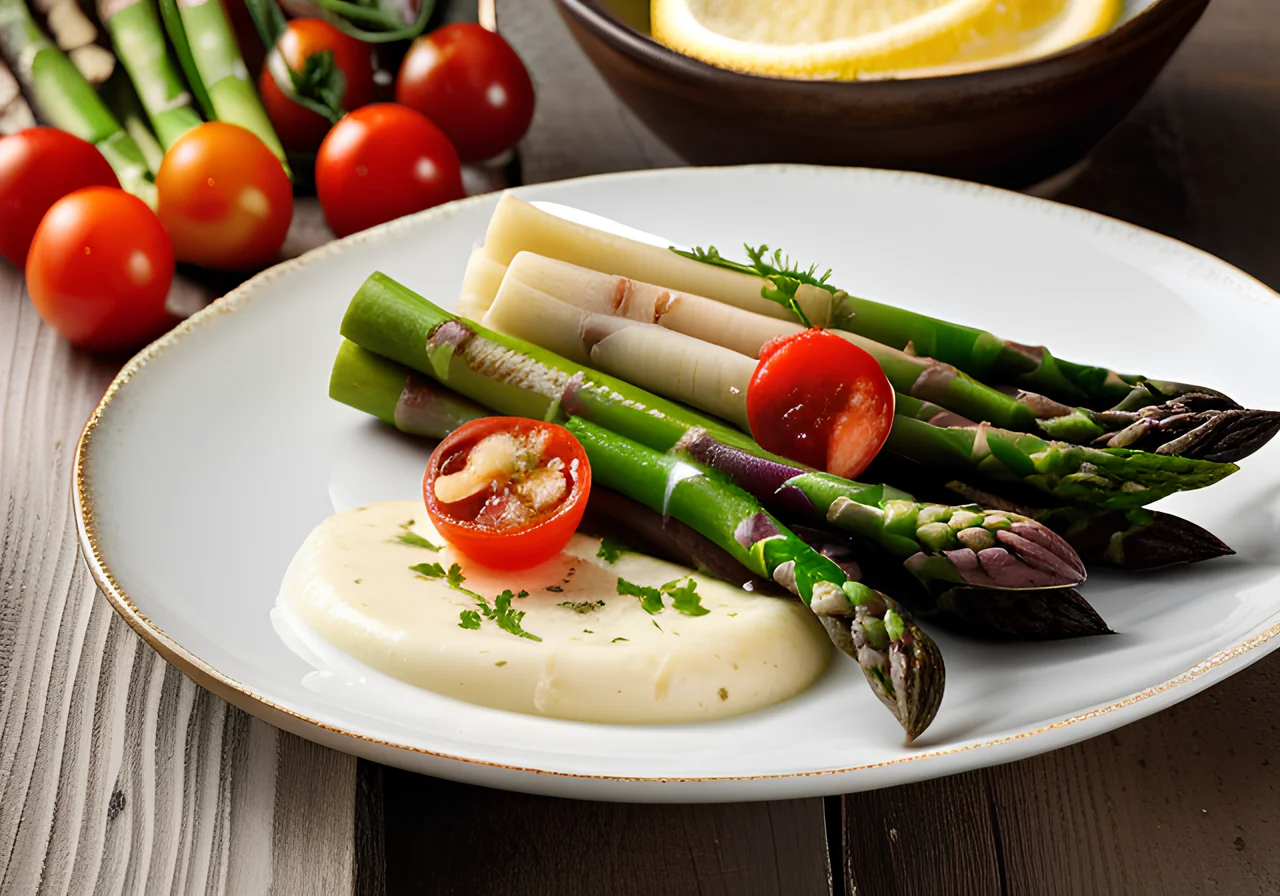 White Asparagus en Papillote with Scampi