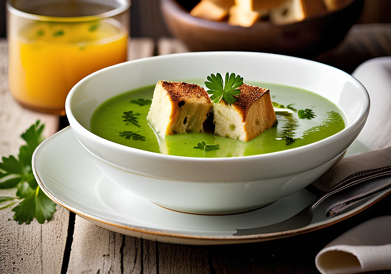 Cold Cucumber Soup with Bread Cubes