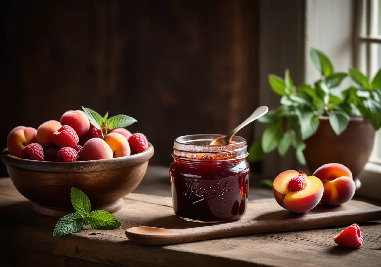 Peach Jam with Raspberries