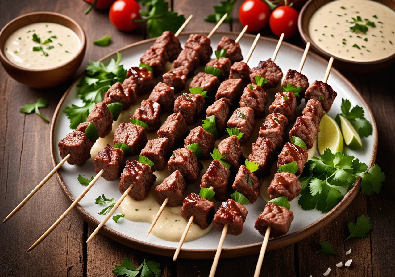 Minced Meat Skewers with Garlic Sauce