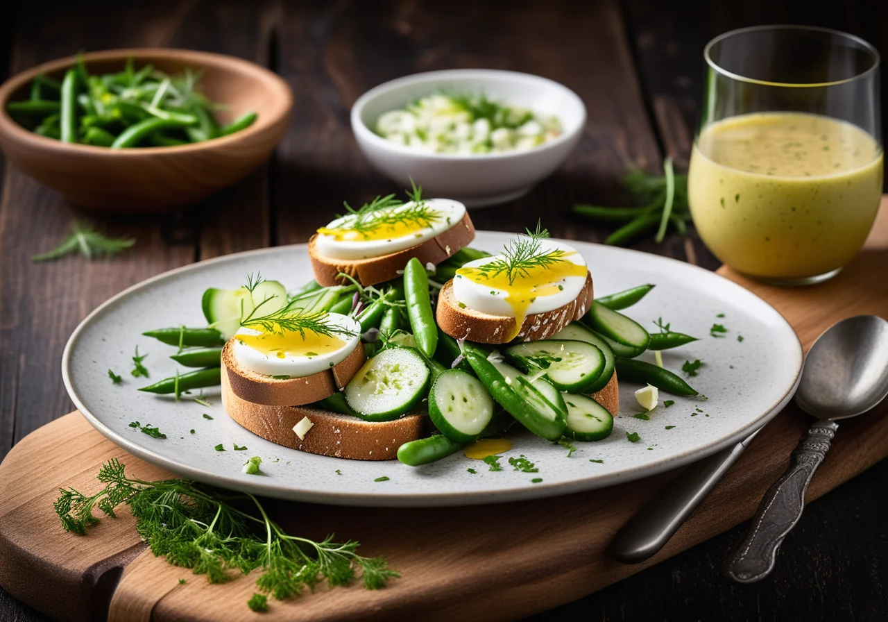 Matjes with Mustard Cucumbers and Green Bean Salad