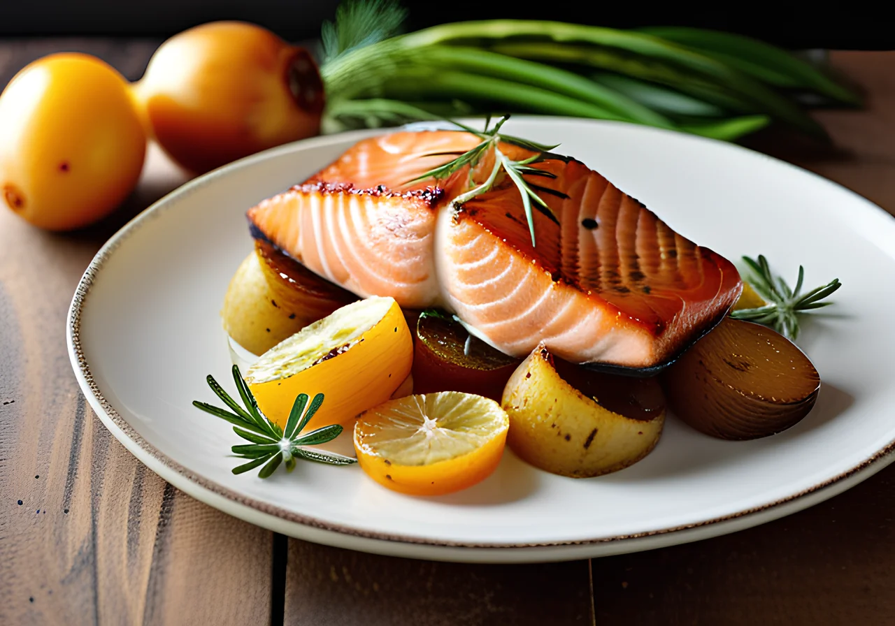 Vegetable and Oven-Baked Salmon