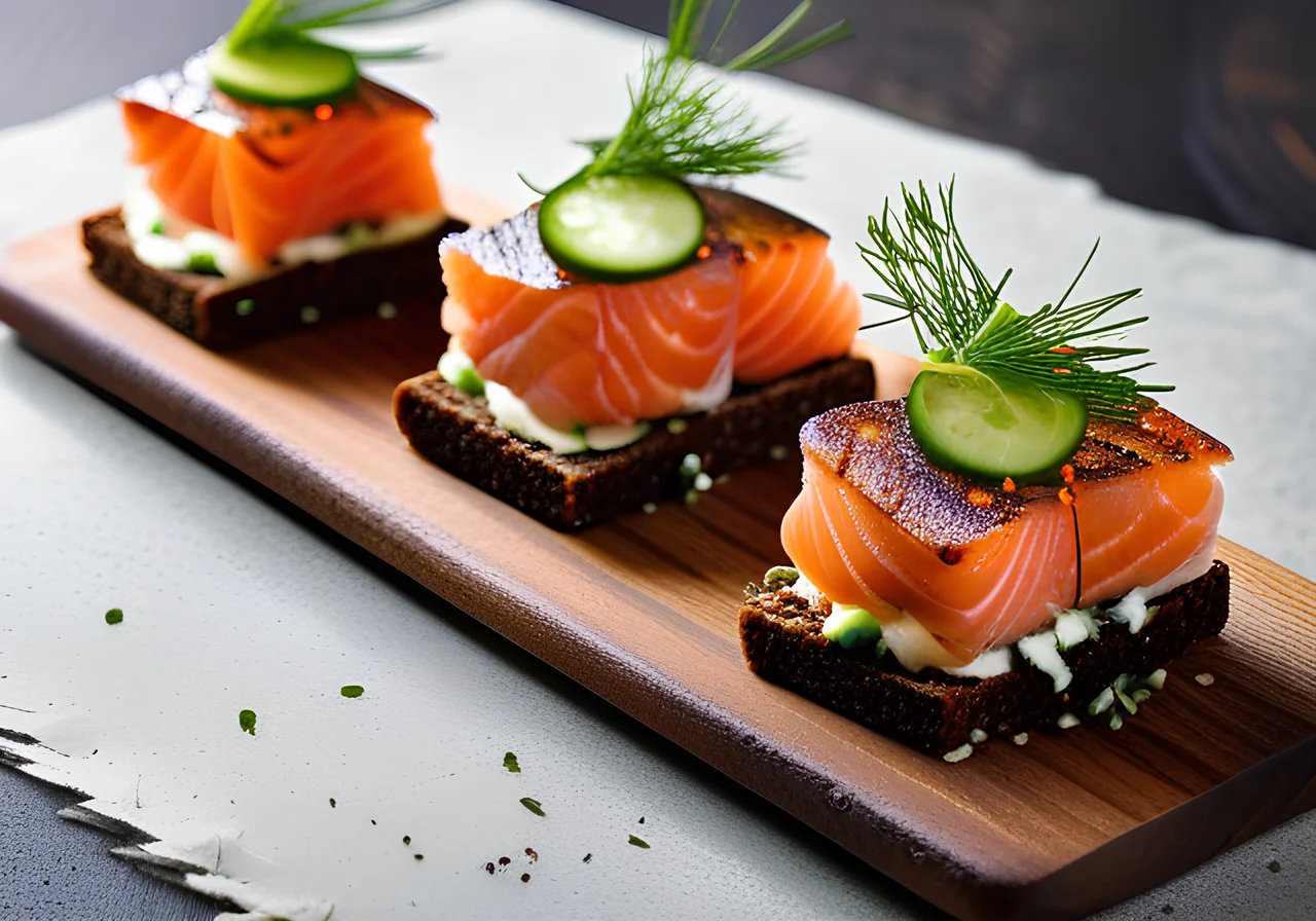 Salmon Tataki with Cucumber and Spring Onions on Pumpernickel