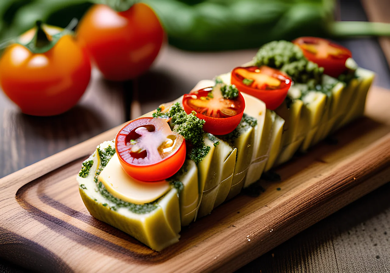 Zucchini Roll with Tomatoes and Pesto